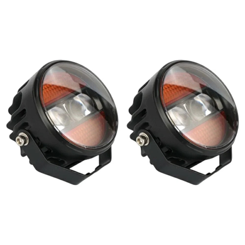 2Pcs Yellow and White Light Round LED Spotlight 65W 12000LM Auxiliary Driving Lamp for Car Motorcycle ATV - Black - 1