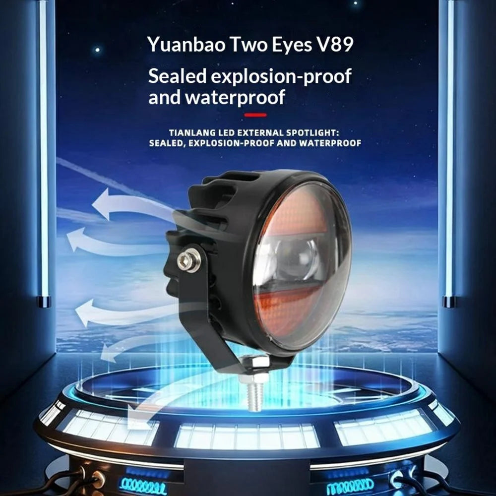 2Pcs Yellow and White Light Round LED Spotlight 65W 12000LM Auxiliary Driving Lamp for Car Motorcycle ATV - Black - 2
