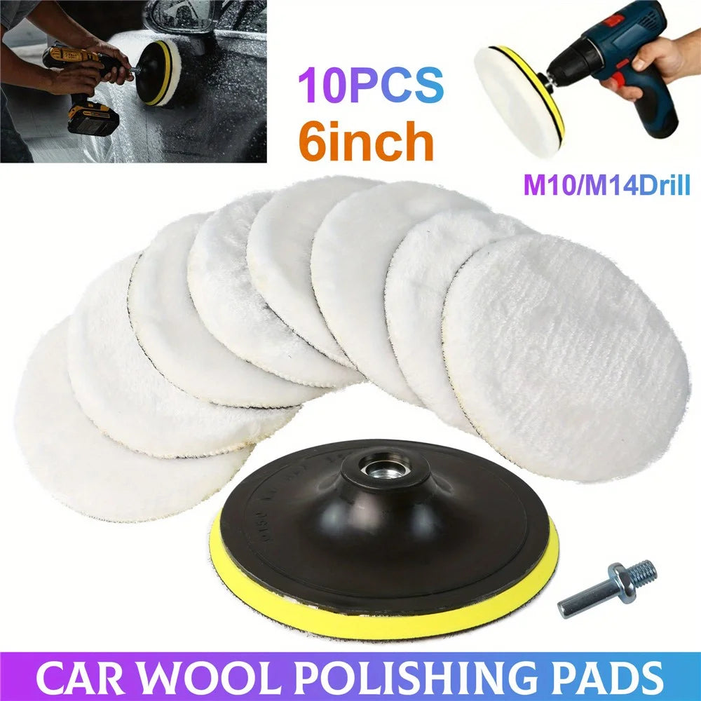 10Pcs 6 Inch Car Polishing Pads Set Wool Buffing Sponge Pads Kit for Car Cleaning Waxing - 7