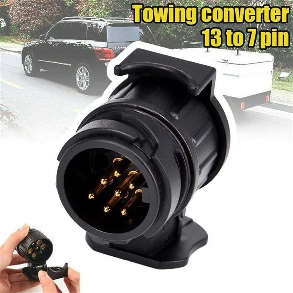 2Pcs 13 Pin to 7 Pin Trailer Adapter Caravan Truck Towbar Car Plug Adapter 12V EU Socket Converter - Black - 3