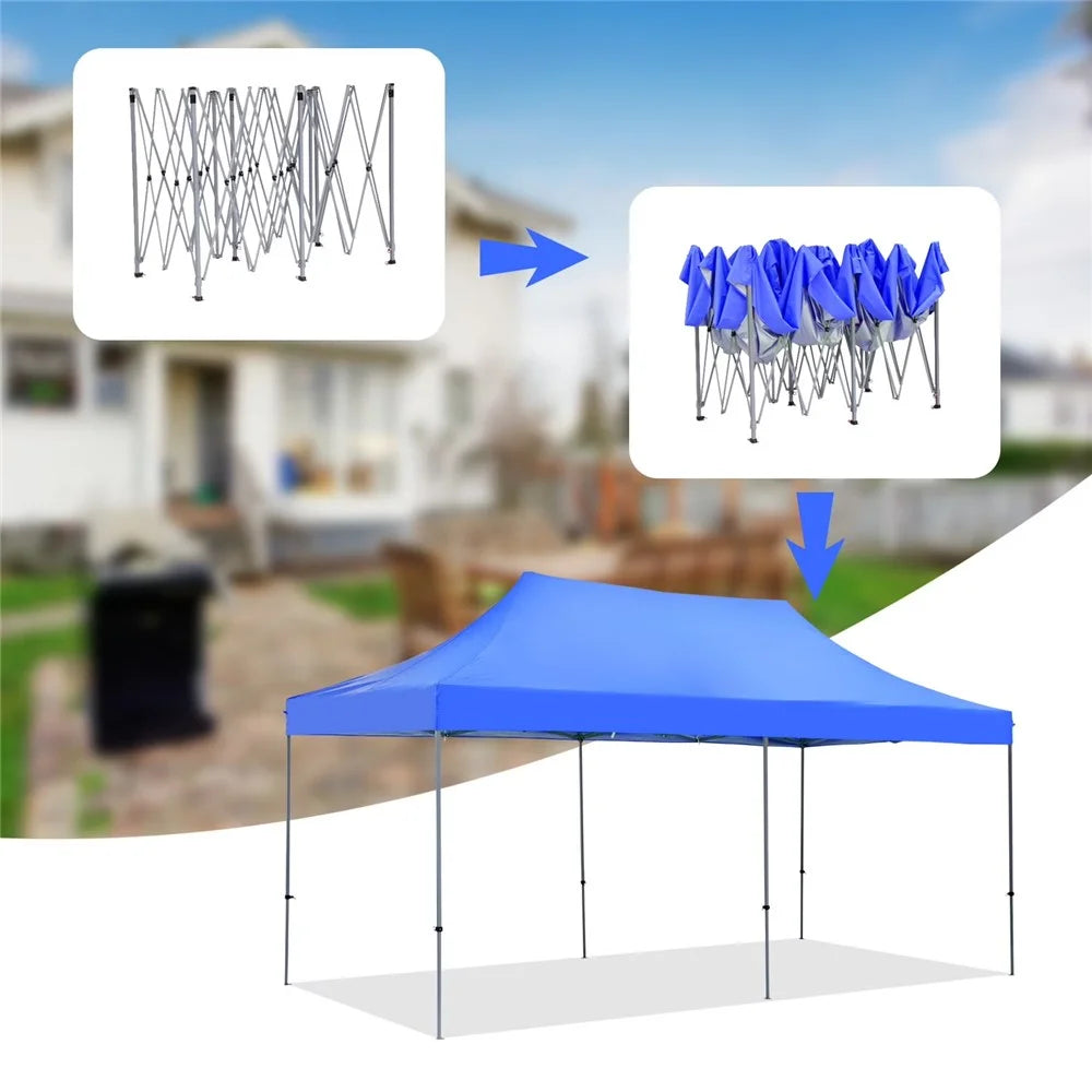 6x3m Garden Pop up Gazebo Canopy Waterproof Retractable Awning Party Tent for Patio BBQ Outdoor - Blue - 4