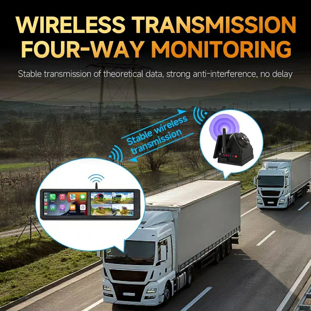 T106 15.6 Inch CarPlay Dash Cam Monitor Wireless Solar Magnetic Backup Camera for Truck RV - Black - 2