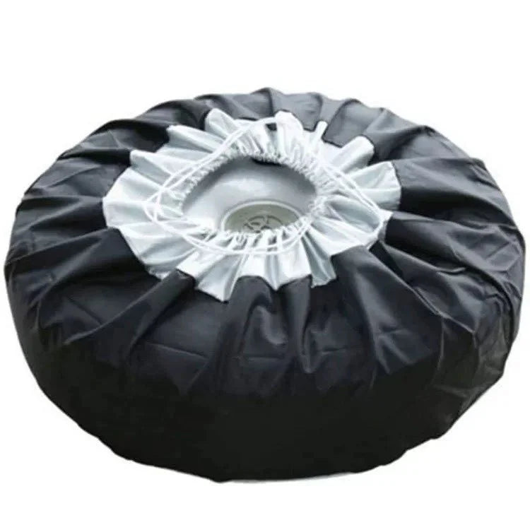 Size S 65x37cm Spare Tire Cover 210D Oxford Fabric Waterproof Dustproof Sunproof for SUV Truck - Black Silver - 2