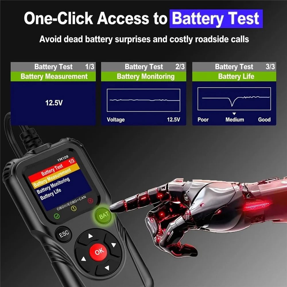 YM109 2.8 inch Color LCD OBD2 Scanner with Battery Test Car Diagnostic Code Reader - Black - 4