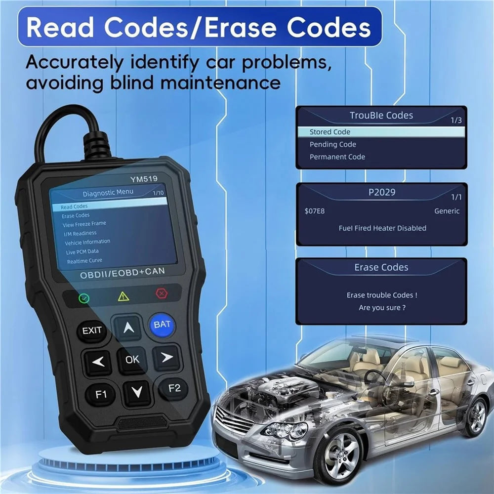 YM519 OBD2 Code Reader Car Engine Diagnostic Tool Full OBDII Scanner Support 13 Languages - 4