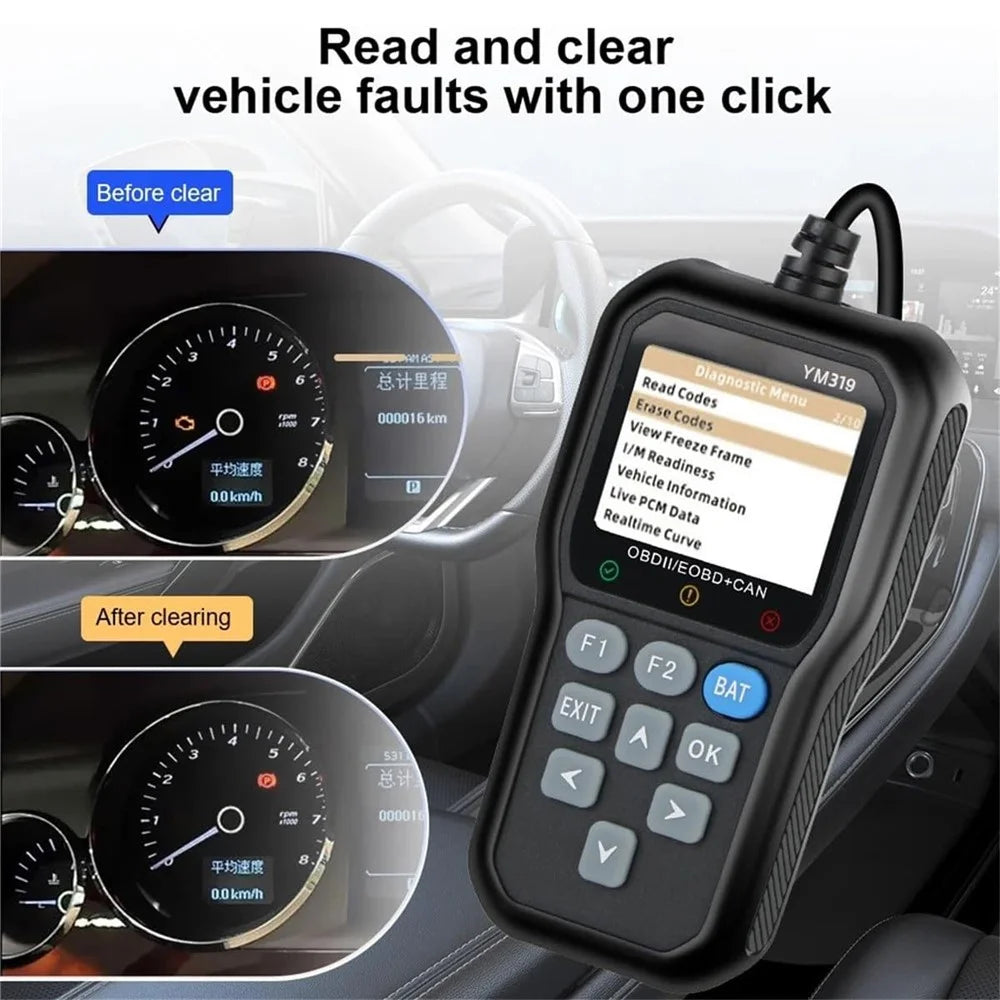 YM319 OBD2 Scanner Engine Fault Code Reader Battery Voltage Tester Automotive Diagnostic Tool - 3