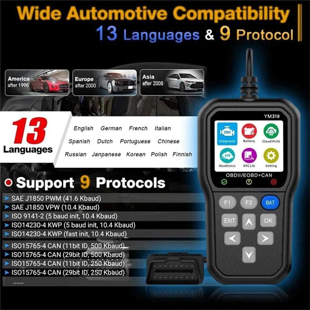 YM319 OBD2 Scanner Engine Fault Code Reader Battery Voltage Tester Automotive Diagnostic Tool - 4