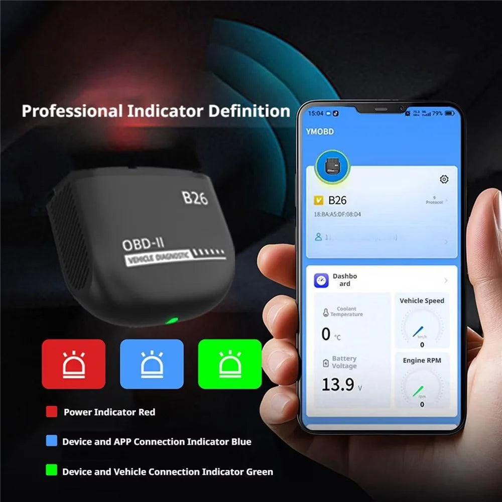 B26 Bluetooth-compatible 5.1 OBD2 Car Diagnostic Scanner ELM327 Engine Code Reader - Black - 3