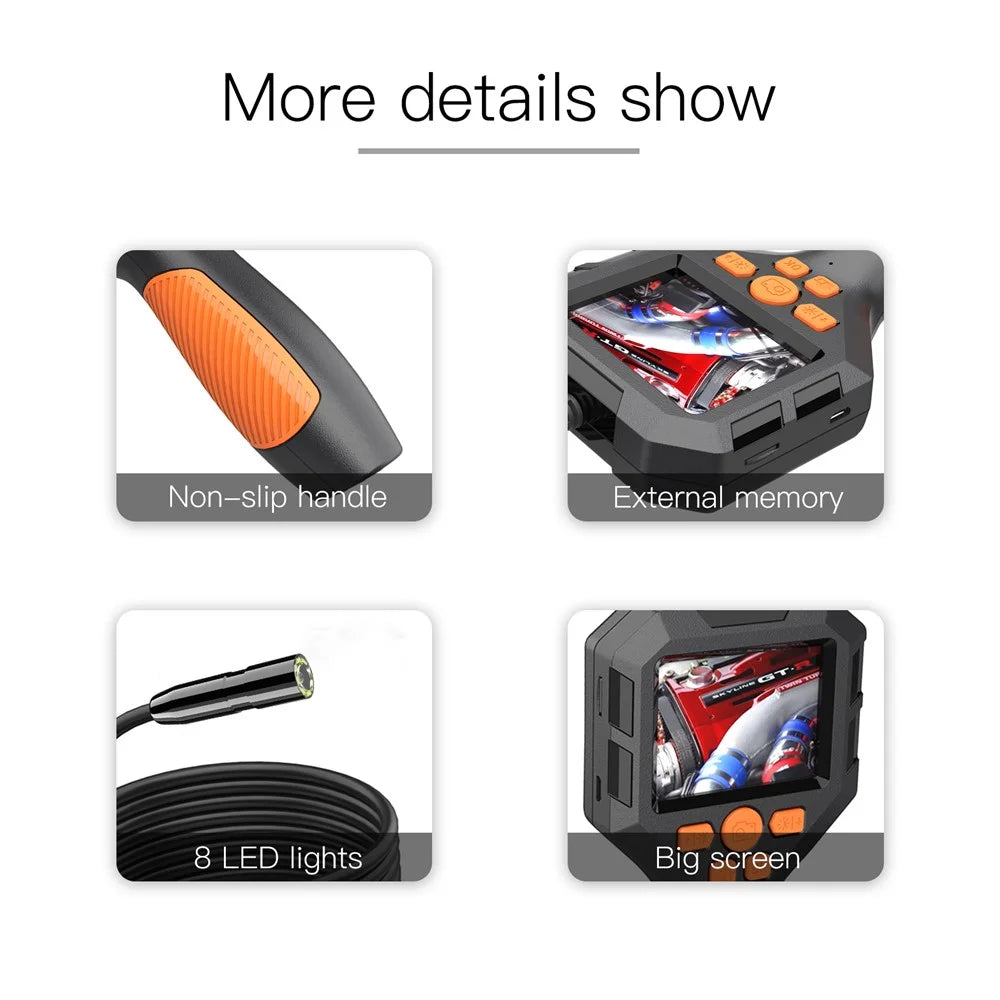P10 5m Hard Wire 8mm Lens 2.8" IPS Screen Piping Inspection Camera 1080P HD Borescope 8-LED Endoscope - 6