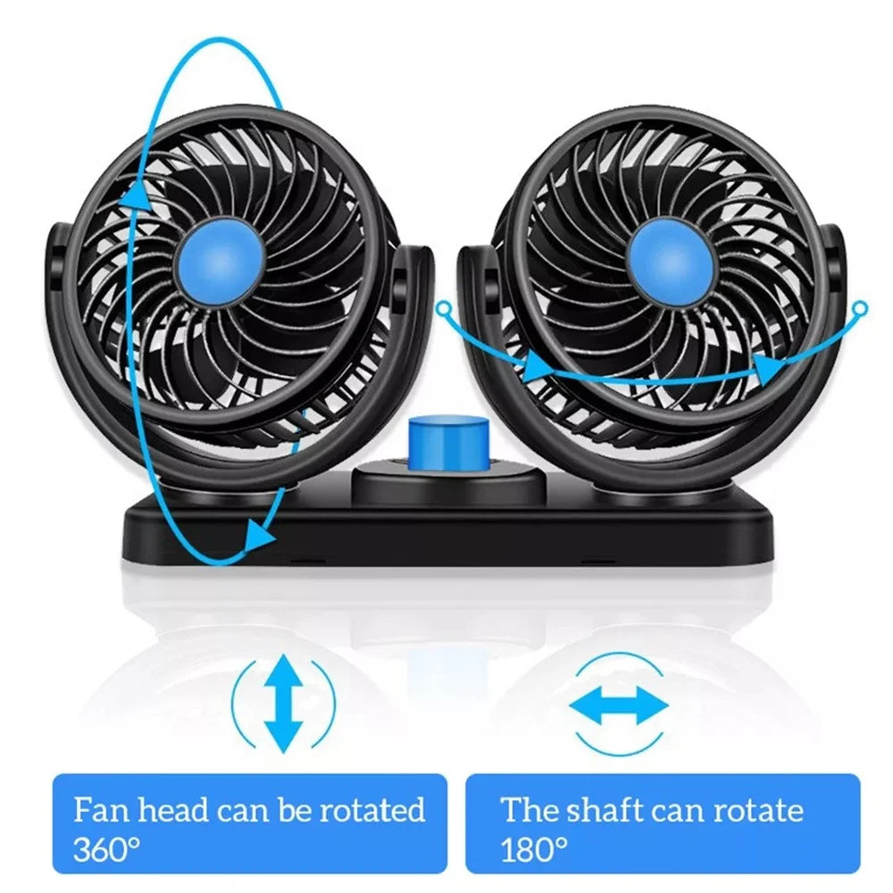 Car Dashboard Cooling Fan USB Electric Dual-Head Cooling Air Circulator Strong Wind 360-Degree Rotatable Cooler - 2