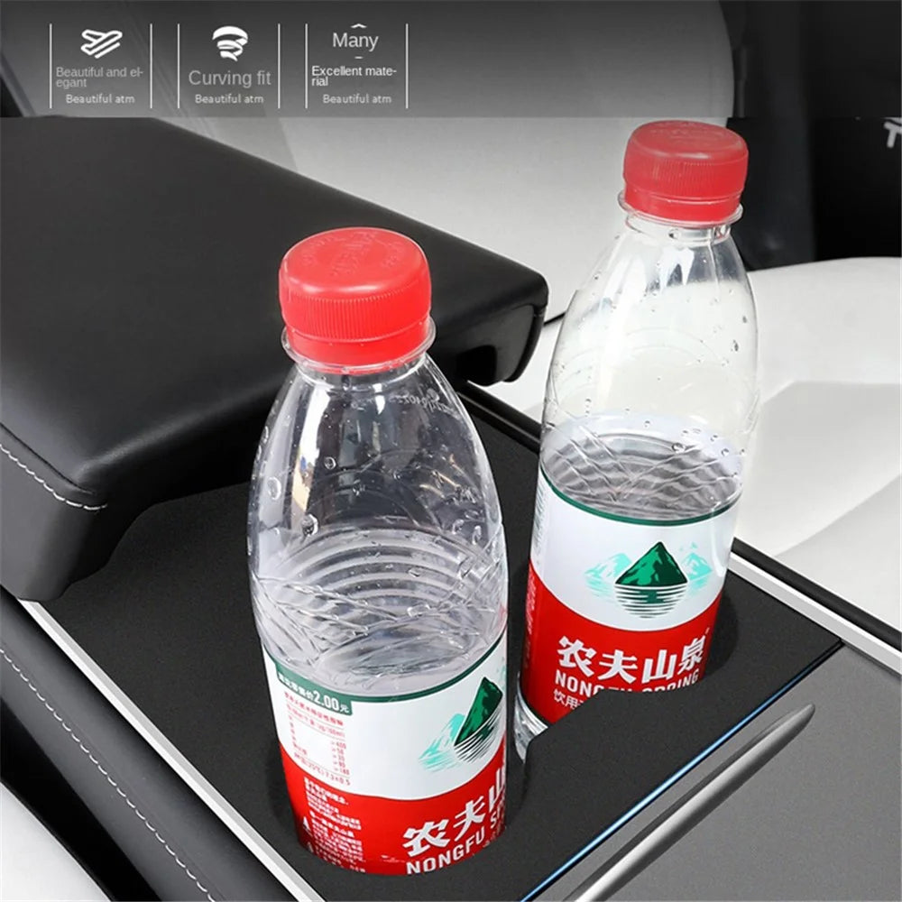 M10739 For Tesla Model 3 / Y Integrated Silicone Car Armrest Anti-slip Mat Cup Drinks Holder Tray Center Console Organizer - Black - 2