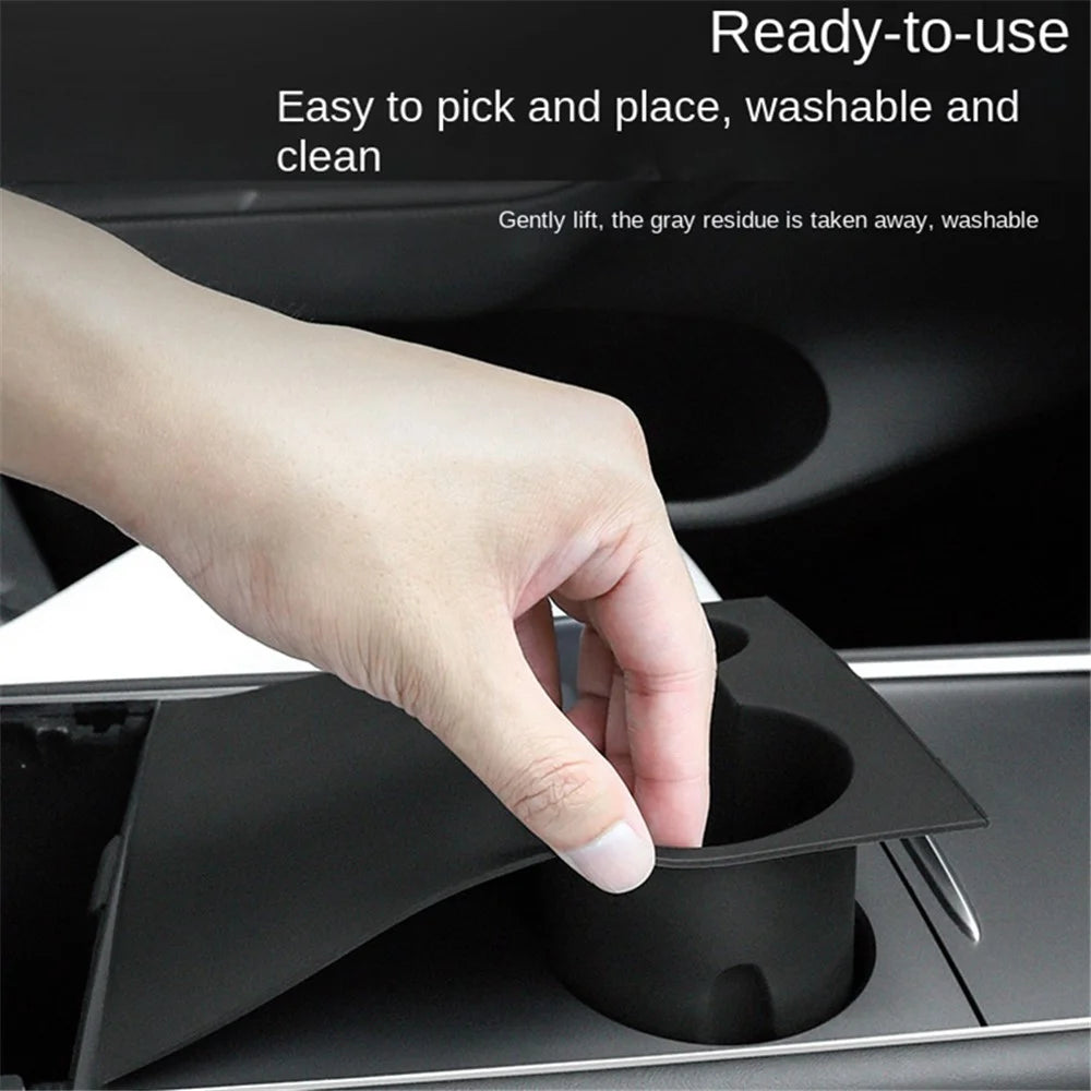 M10739 For Tesla Model 3 / Y Integrated Silicone Car Armrest Anti-slip Mat Cup Drinks Holder Tray Center Console Organizer - Black - 4