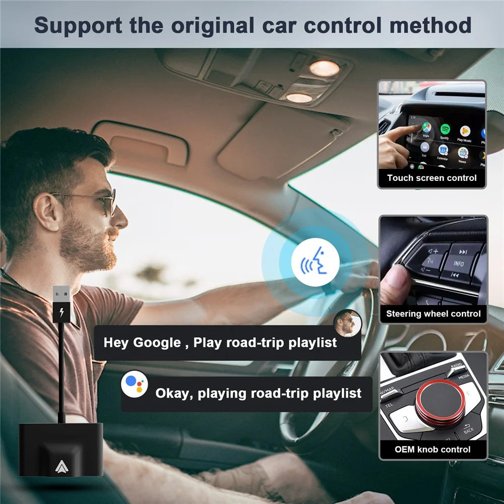 THT-020-3+ Wireless Android Auto Adapter Plug and Play Wired to Wireless Android Auto Dongle Compatible with Android 6.0+ - Black - 2