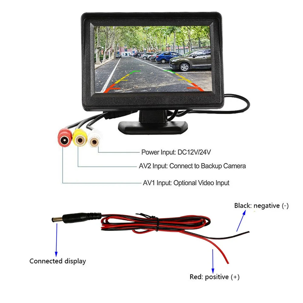 RH-307 4.3-inch LCD Video Display Monitor with Straw Hat Camera (AV Cable) Rear View Parking System Kit - 2
