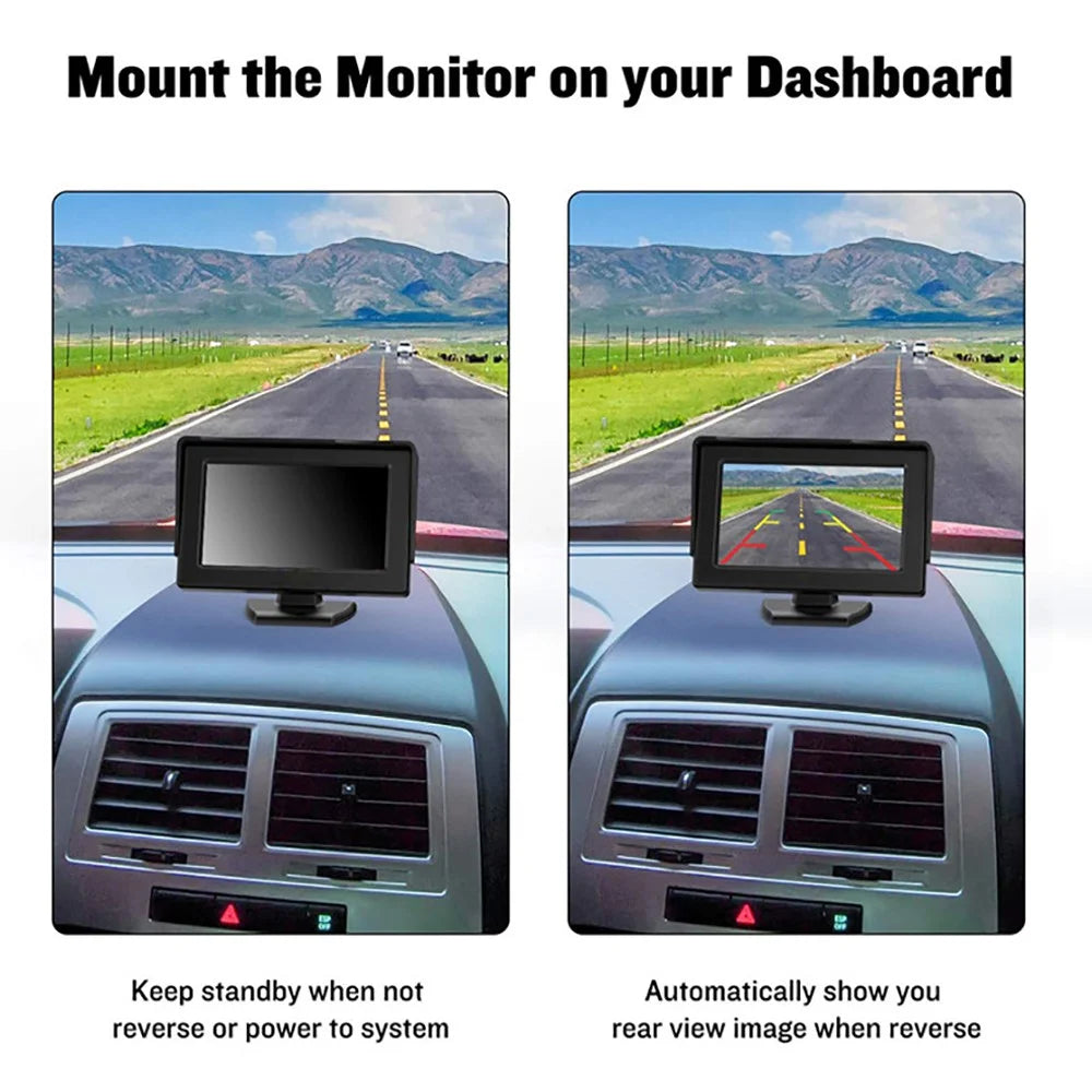 RH-306 4.3-Inch Screen Car Rear View Backup Mirror Rearview Monitor with HD Square Camera (AV Cable) - 2