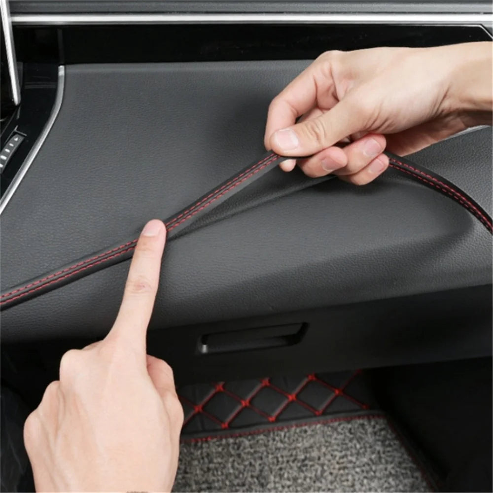 8m Car Interior Trim Strip Automobile Center Console PU Leather Adhesive Decorative Strip - Red - 2