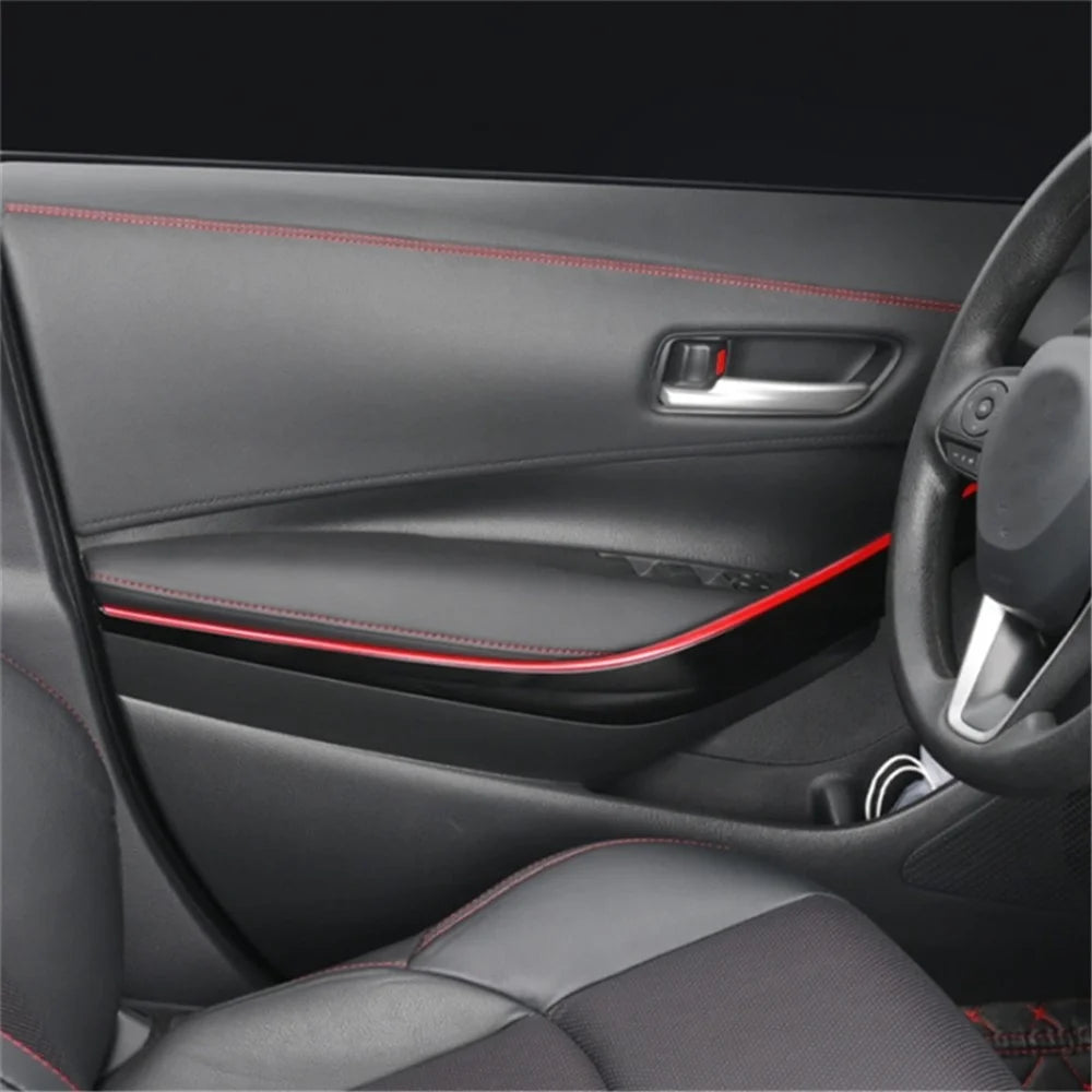8m Car Interior Trim Strip Automobile Center Console PU Leather Adhesive Decorative Strip - Red - 3