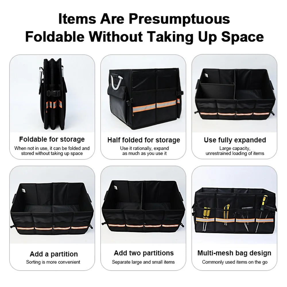 YH-4331 100L Car Trunk Storage Box Storage Case Outdoor Travel Trunk Organizer with Lid for SUV - Black - 3