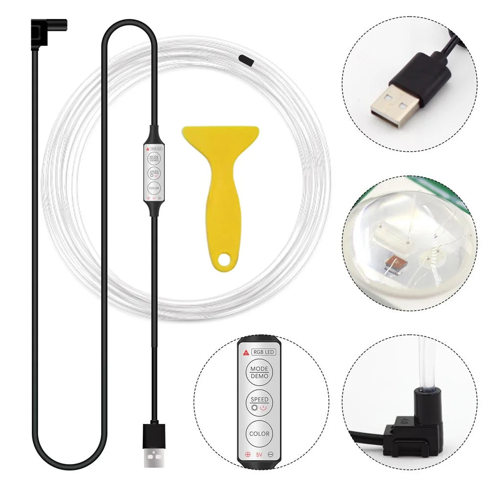 H2U 2m Car Interior Ambient Neon Cold Light Strip USB Wire Control RGB LED DIY Flexible Light Strip - 2