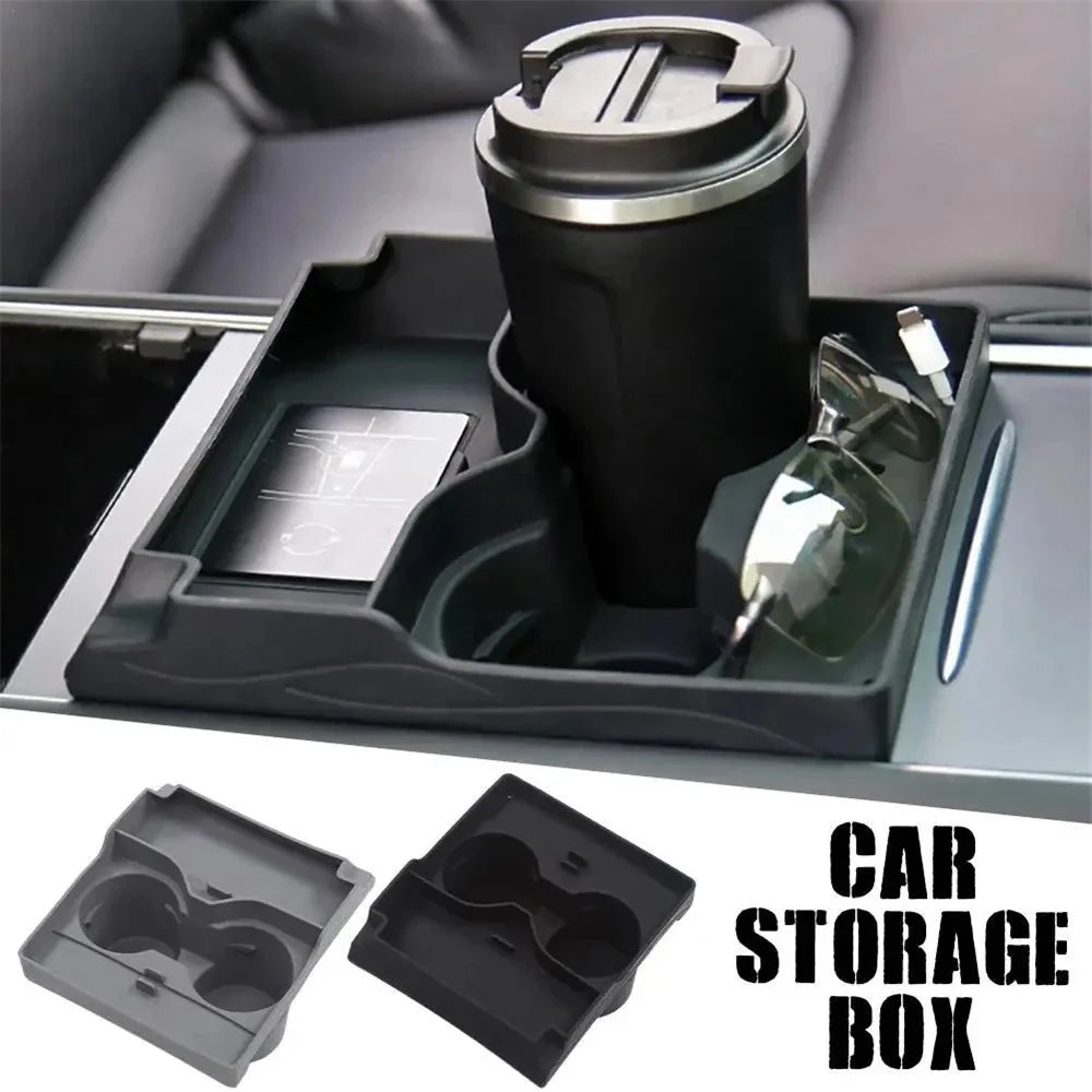 For Tesla Model 3 / Y Cup Holder Center Console Glasses Card Storage Tray - Grey - 2