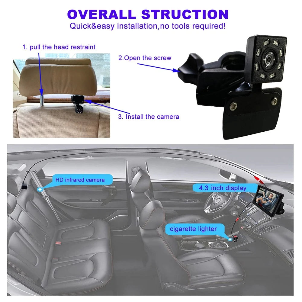 RH-B01 4.3 Inch 8-LED Baby Safety Monitor Night Vision Car Back Seat Camera - 7
