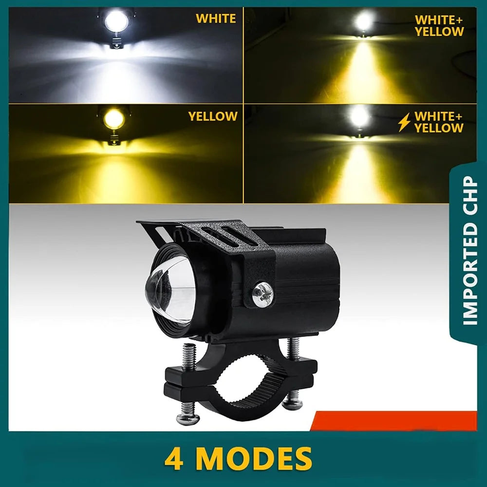 12-85V Motorcycle Electric Bike Yellow+White LED Light Waterproof Super Bright Spotlight - 2
