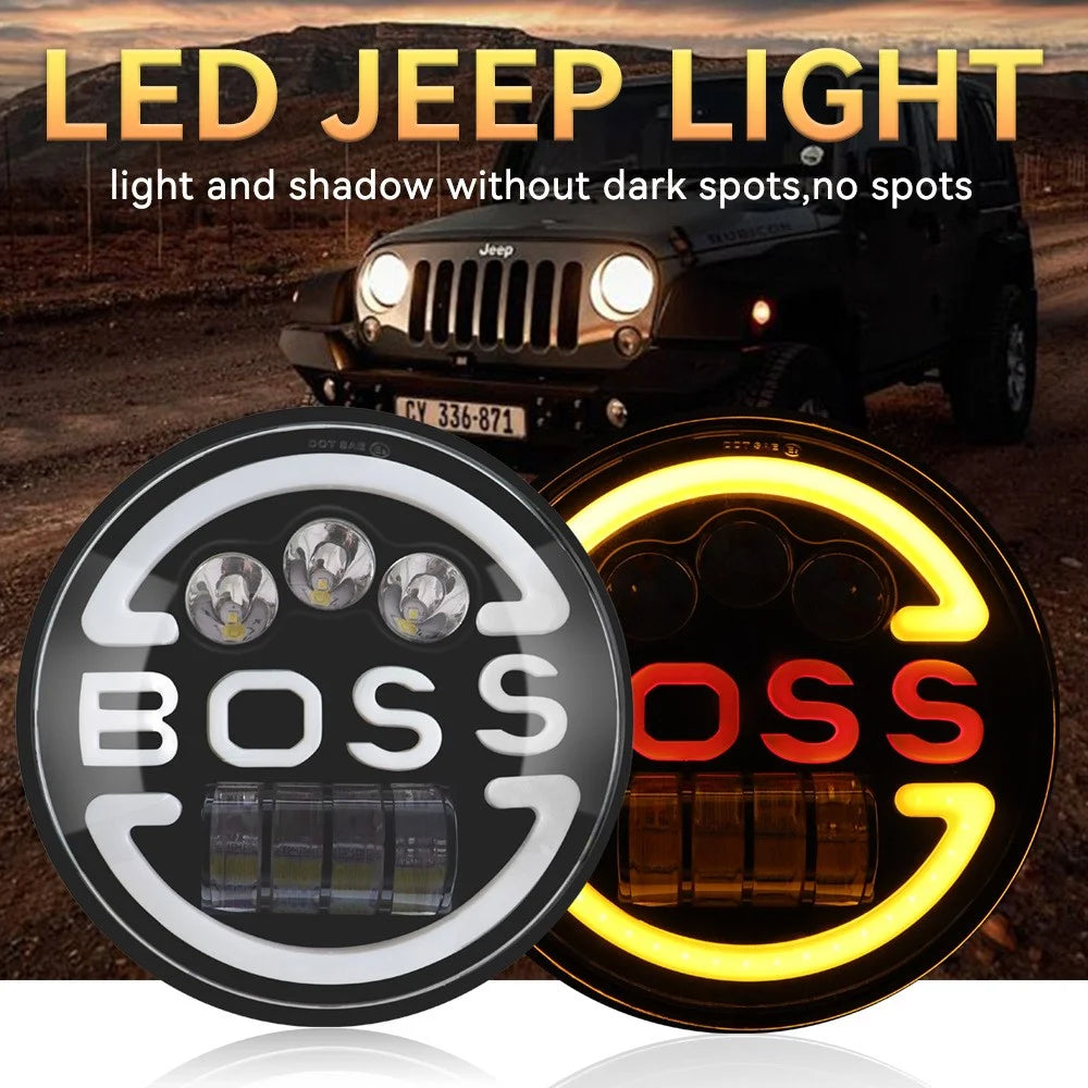 7-inch for Wrangler Harley Motorcycle Boss Headlight High Low Beam Circle Angel Eye LED Headlight - 3