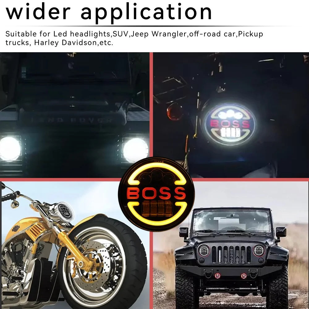 7-inch for Wrangler Harley Motorcycle Boss Headlight High Low Beam Circle Angel Eye LED Headlight - 5