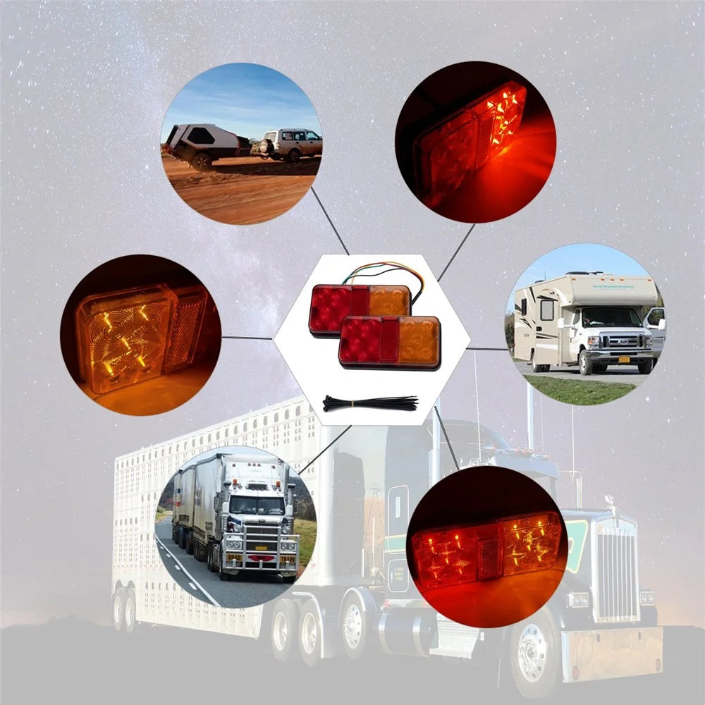 A4138 10-LED Trailer Tail Light Kit for 12V Truck Vehicles Water Resistant Turn Signal Light with Cable Ties - Type H Set - 2