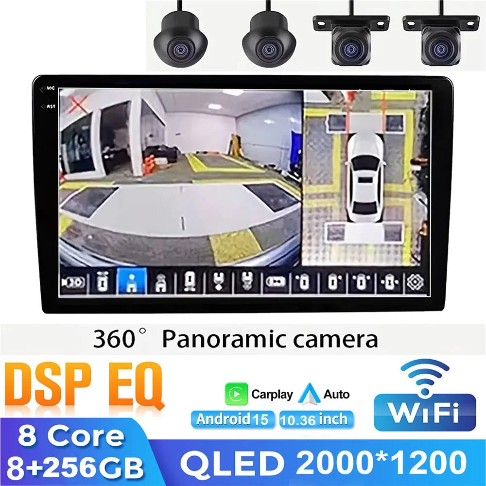 R916C 8+256GB 10.36 inch 2K QLED Android 15 Wireless CarPlay GPS Car Stereo with 360 Degree Panoramic Camera - Black - 2