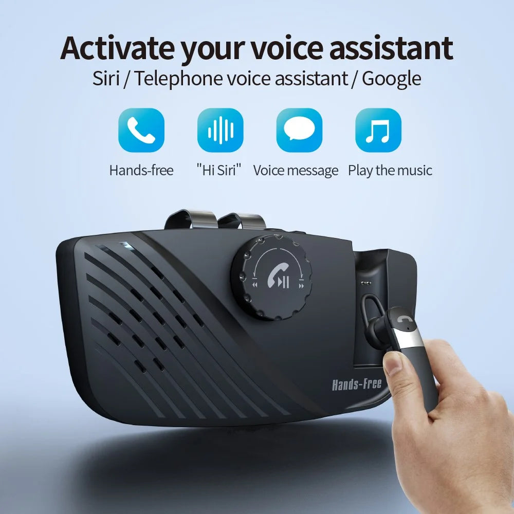 SP16 2 in 1 Portable Sun Visor Hands-free Bluetooth-compatible Speakerphone Smart Vibration Power ON Wireless Car Kit with Earphone/Back Clip Support for Siri Google Voice Control - 4