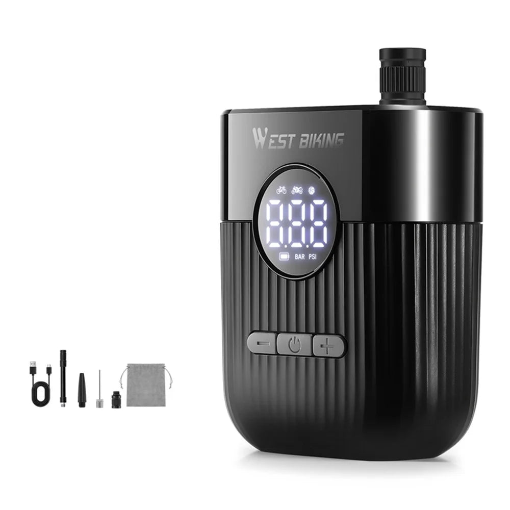 WEST BIKING YP0711201 Electric Air Pump Portable Inflator with Digital Display for Bike / Motorcycle Tires - Black - 1