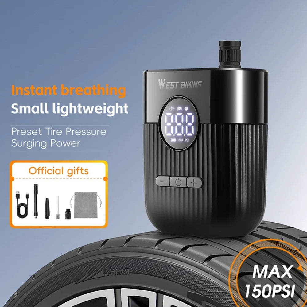 WEST BIKING YP0711201 Electric Air Pump Portable Inflator with Digital Display for Bike / Motorcycle Tires - Black - 3