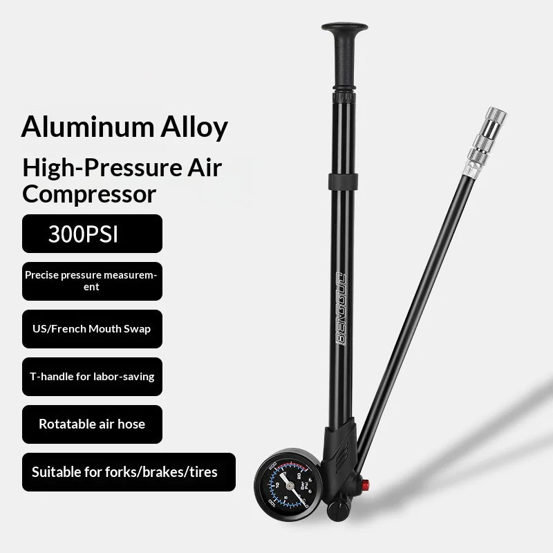 BENGGUO BG-1633 Bicycle Air Pump 300PSI High Pressure Inflator Dual Valve Design with Pressure Gauge - Black - 2