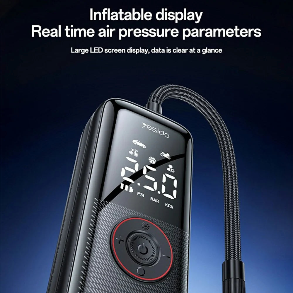 YESIDO VC17 Multi-function Wireless Tire Inflator for Car / Bicycle / Basketball Portable Air Compressor with LED Display - 2