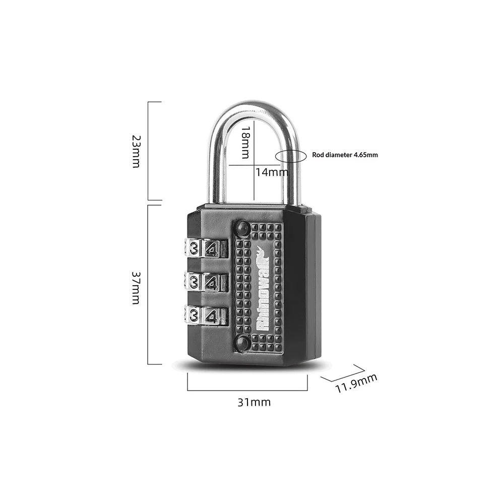 RHINOWALK XM10203 Motorcycle Bag Security Lock Zinc Alloy 3-Digit Anti Theft Combination Lock - Black - 7