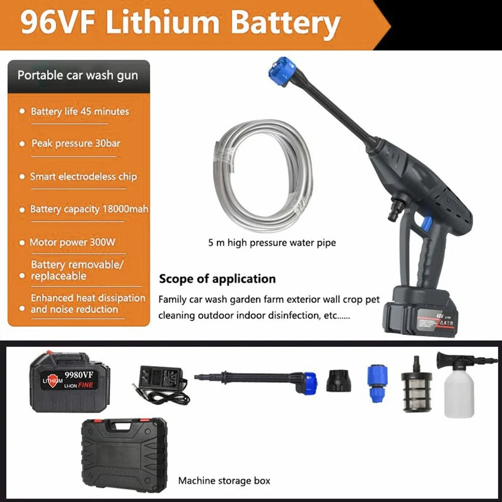 8103 High Pressure Water Gun Electric Car Household Spray Washer Cleaner Washing Machine (Battery: 96VH 18000mAh) - US Plug / Black - 2