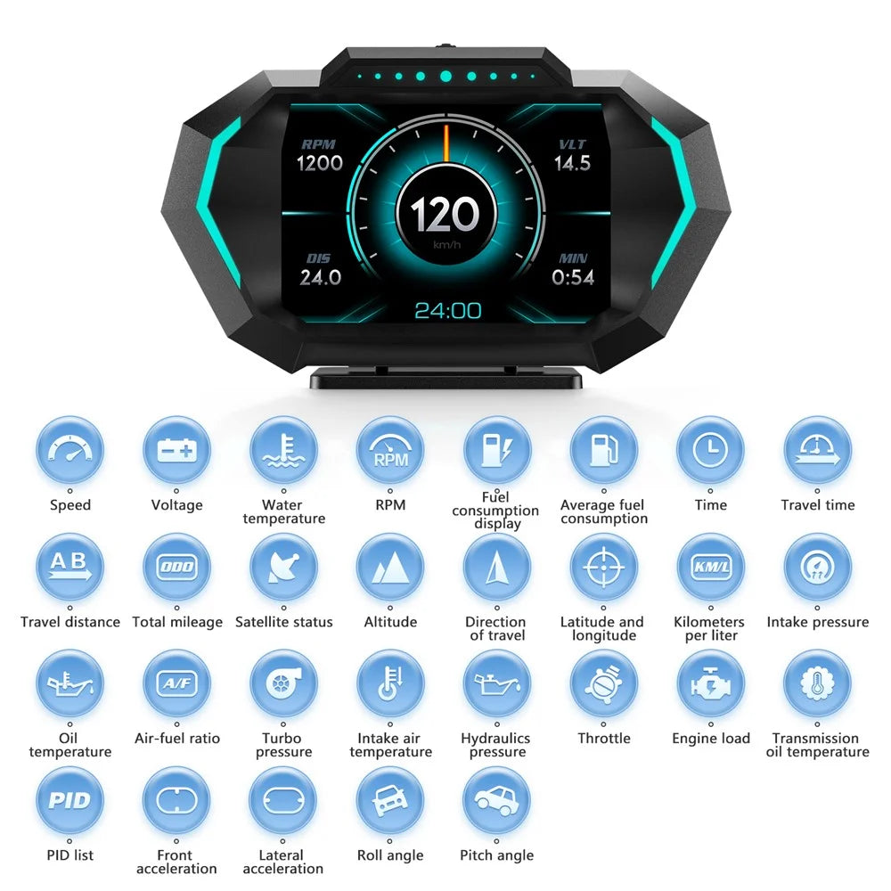 P24 Car Head Up Display OBD + GPS HUD On Board Computer Digital Speedometer with Ambient Light - 2