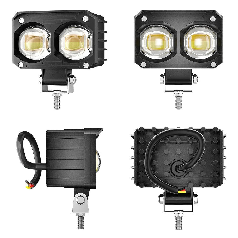 Super Bright Motorcycle White+Yellow LED Headlight Motorbike External Modified Spotlight - 2