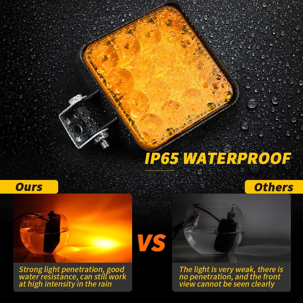 48W 12V 16-LED Car Driving Work Light Waterproof Square Car Off-Road Headlight - Yellow Light - 5
