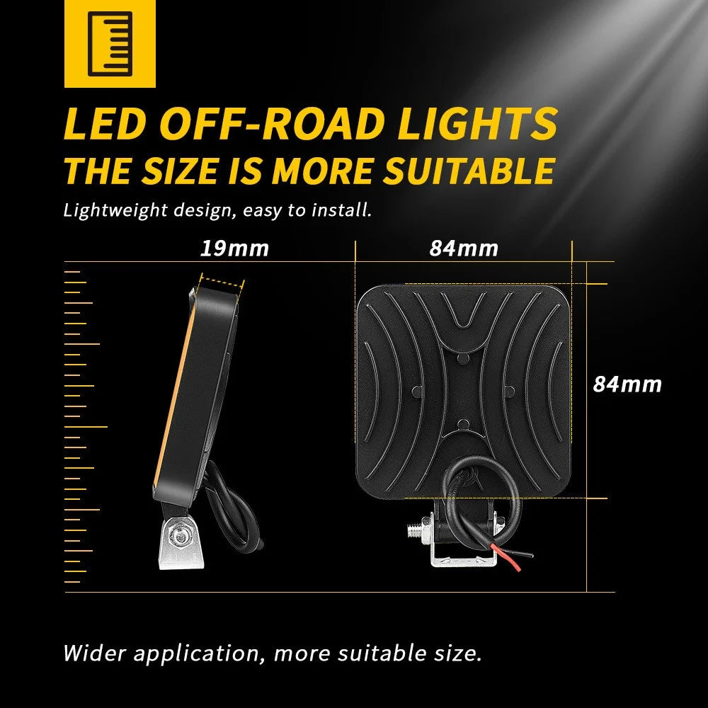 48W 12V 16-LED Car Driving Work Light Waterproof Square Car Off-Road Headlight - Yellow Light - 7