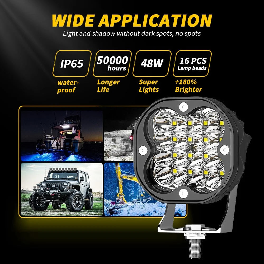 3-inch 48W 16-LED Car Truck Forklift Spotlight Square Waterproof Engineering Vehicle Headlight - White Light - 2