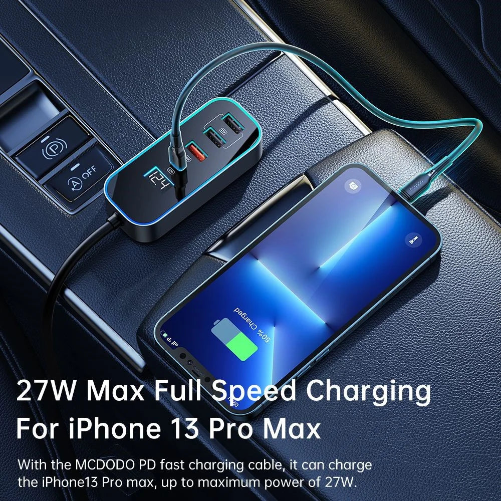 MCDODO CC-1900 107W Digital Display USB-A*4+Type-C*1 5-Port Car Charger with 1.5m Cable, Dark Grey - 5