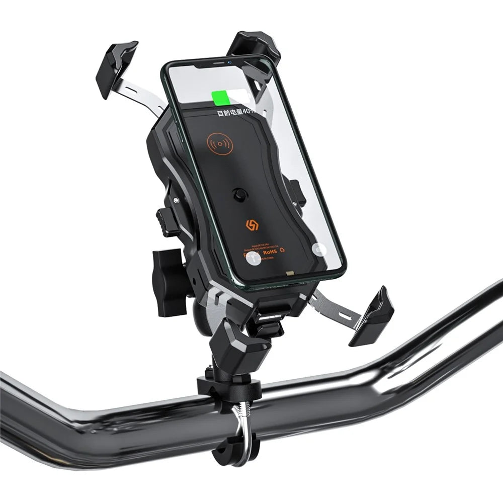 ZH-1288C1 Rotation Motorcycle Qi Wireless+USB Fast Charging Phone Mount Charger Handlebar Cellphone Holder - 1