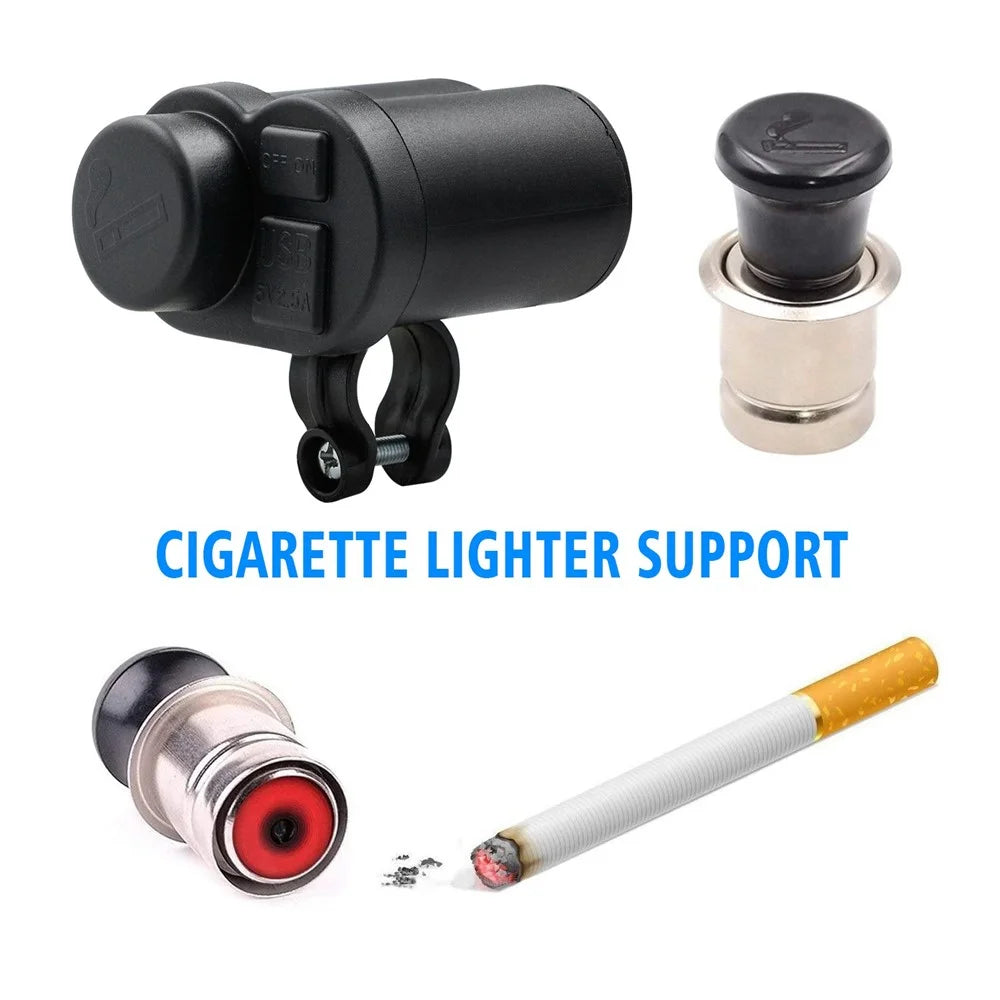 CS-313F1 12-24V Motorcycle Modify Dual USB Charger Waterproof Phone Charging Adapter with Cigarette Lighter Head and Switch - 4