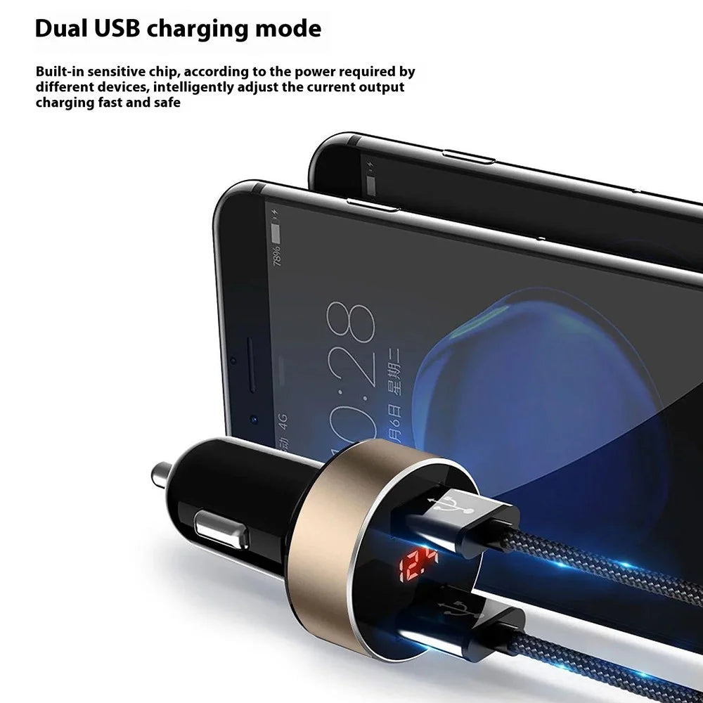 DUDAO R1s Dual USB 3.4A Phone Fast Charging Adapter Voltage Digital Display Car Charger - 4