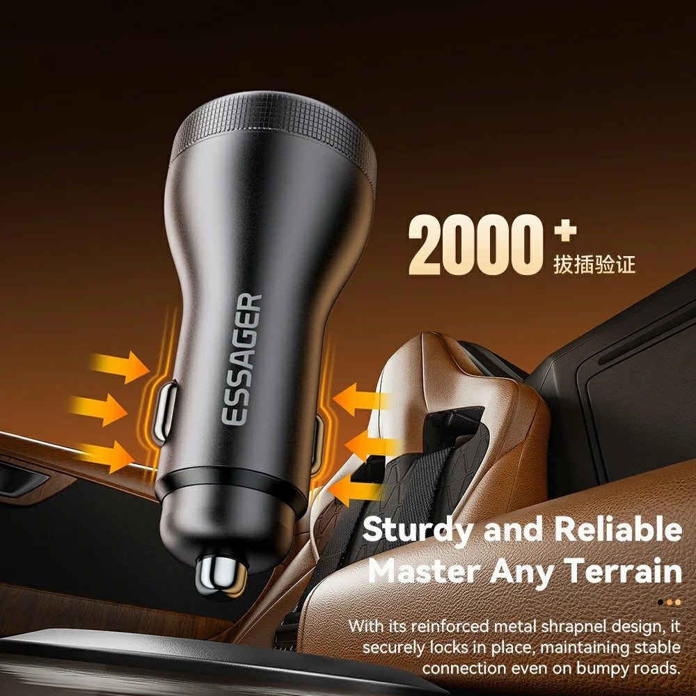 ESSAGER USB A + Type C Car Charger 100W Super Fast Charging Adapter with Digital Display - Black - 7