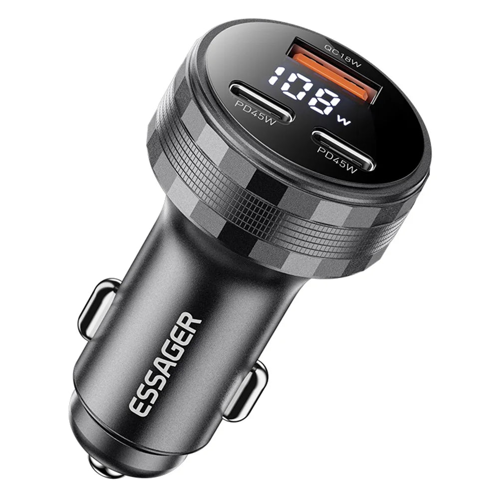 ESSAGER 108W Car Charger USB-A + USB-C Aluminum Alloy Fast Charging Lighter Charger for Vehicle - Grey - 1