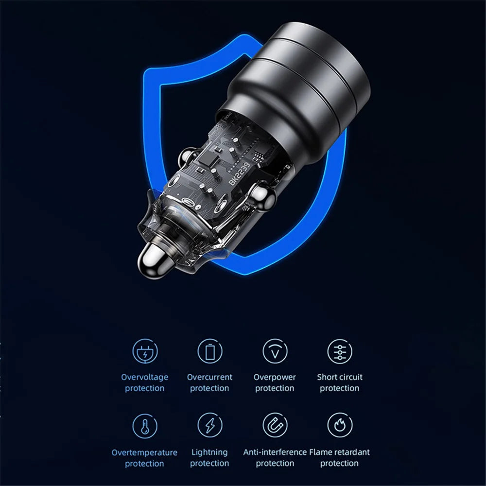 USAMS US-CC176 C36 95W USB-A+USB-C Car Charger Transparent Mini Fast Car Charger with Light - Black - 7