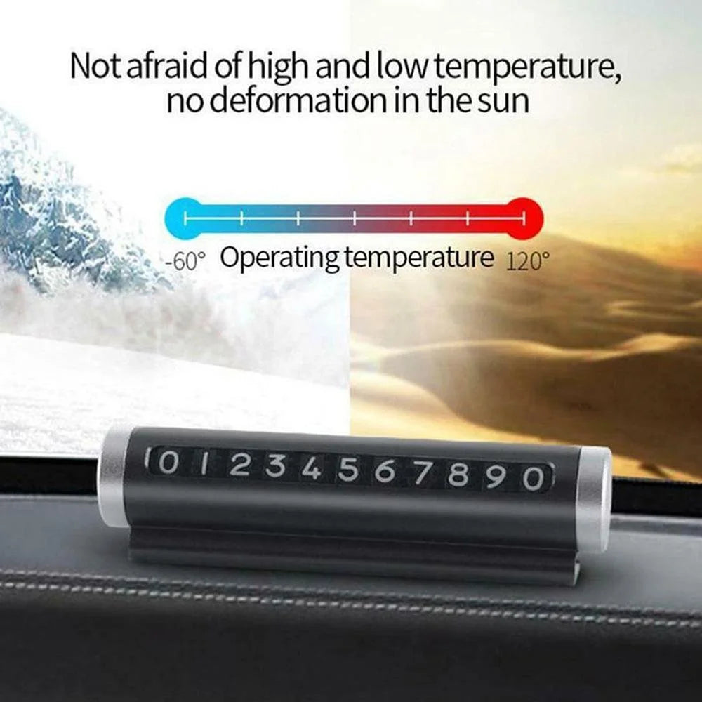 Aluminum Alloy+PC Roller Design Car Stop Sign Phone Number Plate Temporary Parking Card - Black - 2